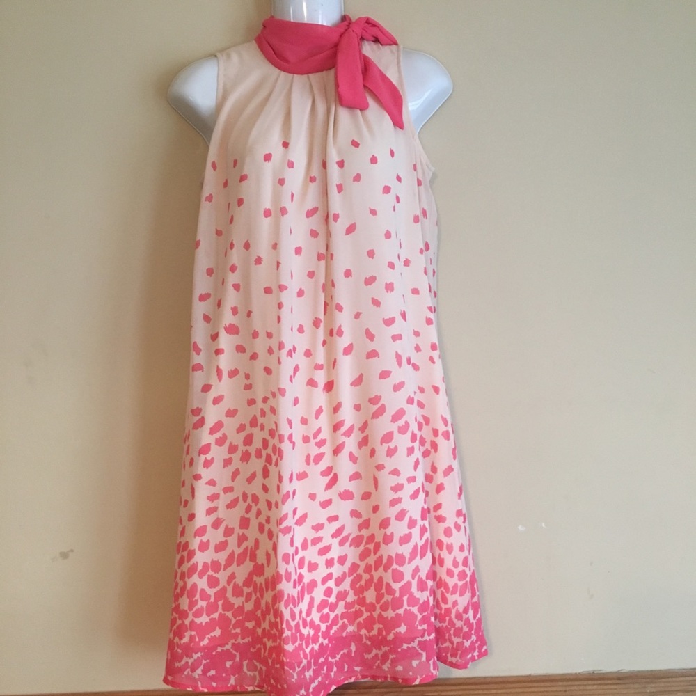 NY & Company Dress XS Pink Cream Sleeveless Tie